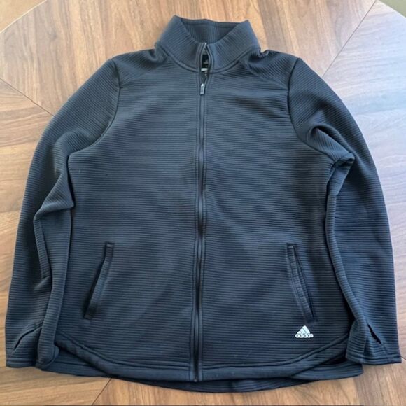 Adidas Golf Women's Textured Full-Zip Black Ribbed Jacket Size XL - Picture 2 of 7